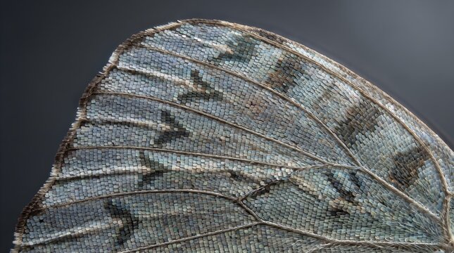 Detailed macro photograph of iridescent butterfly wing pattern and geometric scales