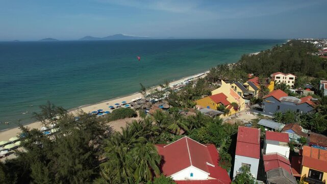 Aerial view of natural scenery at Hoi An beach resort in Vietnam