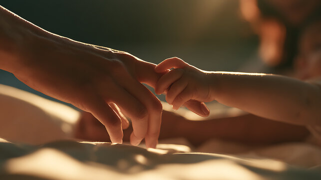 Tender moment between newborn baby and parents, symbolizing unconditional love, family connection, protection, and precious memories.