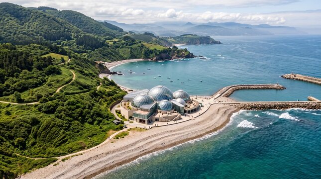 Aerial view of luxury coastal resort with infinity pool overlooking turquoise ocean and private beach