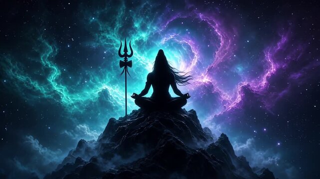 Lord shiva maha shivratri mahadev meditating on cosmic mountain peak