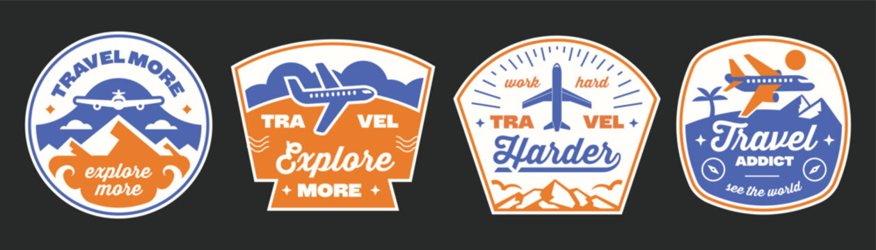 Set of Travel badges, stickers, patches collection. Vintage Explore logos and emblem design.