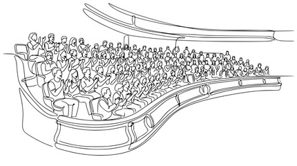 Obraz premium Audience applauding in theatre seats, single line drawing, celebration