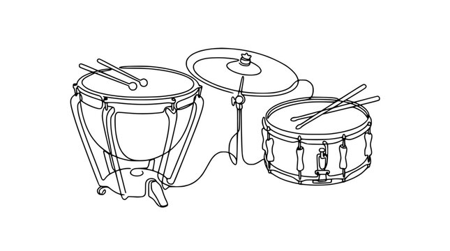 Minimalist Line Art Drum Kit Isolated Transparent Background