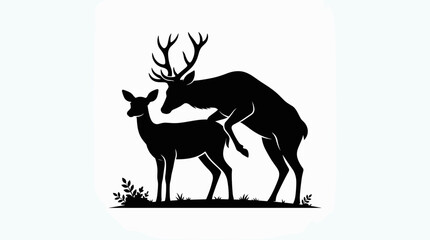 Fototapeta premium Deer couple silhouette vector buck and doe standing together wildlife illustration