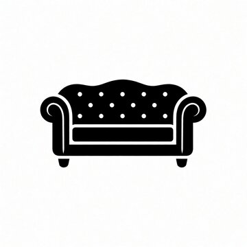 Black sofa icon silhouette illustration on white background. Simple furniture symbol for interior design logo. Minimalist couch outline for home decor app website. Elegant armchair shape shows comfy