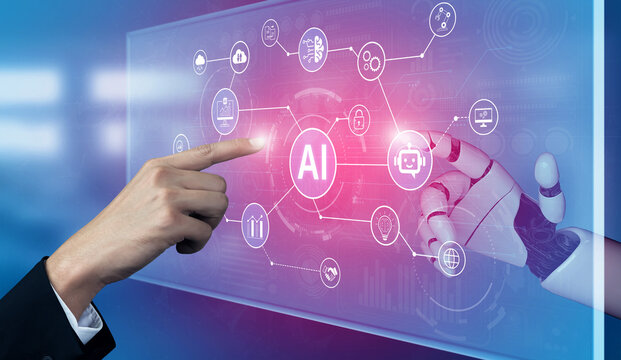 AI network diagram with connected technology icons for digital business. AI platform, analytics, AI automation, AI security for modern enterprise systems. Corpus