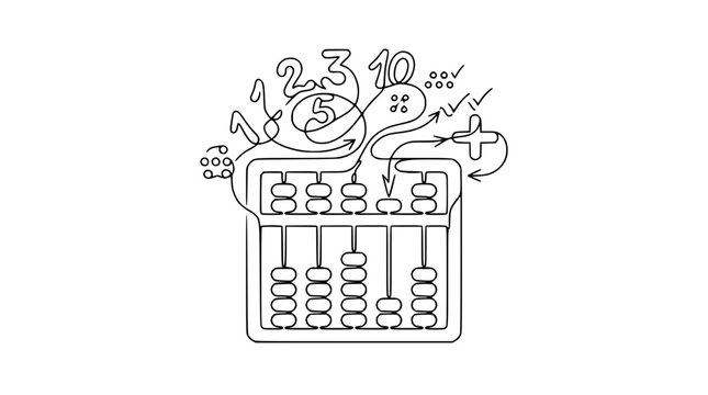 Abacus and Numbers Line Art - Mathematics Concept