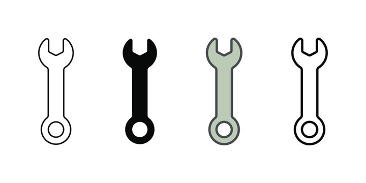Four distinct wrench icons illustrate various styles for mechanical and repair applications