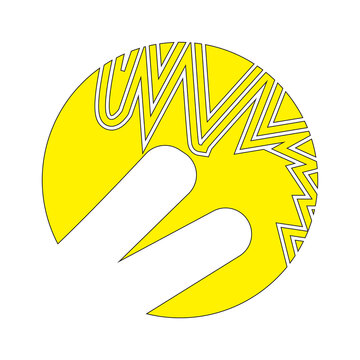Yellow circle with abstract zig zag lines