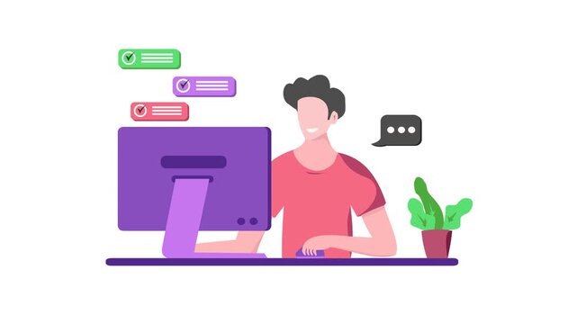Animated Man Completing Tasks Online Business Concept Video Loop