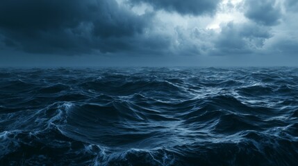Fototapeta premium Dark and Stormy Ocean Waves Under Dramatic Clouds with a Brooding Sky, Evoking a Sense of Mystery and Nature's Power in a Captivating Seascape