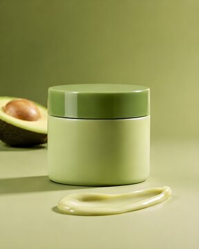 Minimal Green Skincare Cream Jar with Avocado