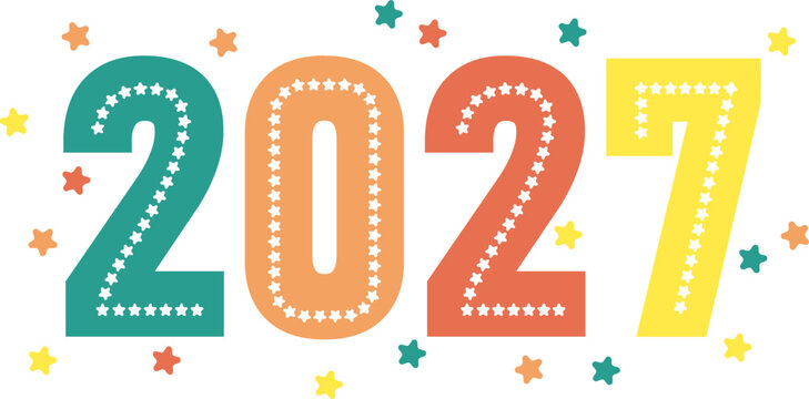 Colorful 2027 Numbers with Stars, Festive New Year Vector Illustration