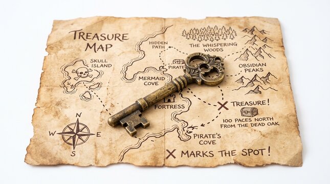 Pirate Treasure Map with Antique Key