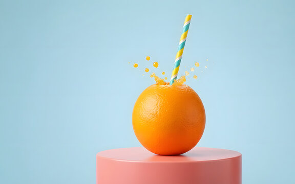Creative Orange with Drinking Straw
