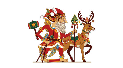 Fototapeta premium Santa Claus and reindeer character in Indonesian wayang kulit puppet style for Christmas