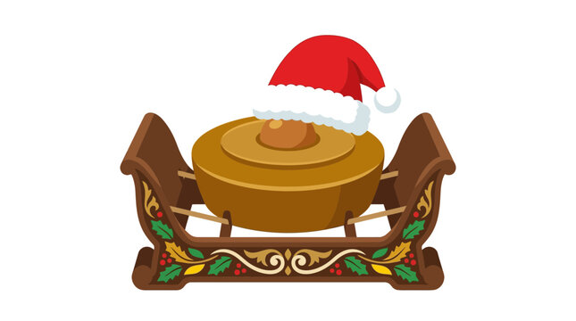 Indonesian traditional gong musical instrument with Santa hat for Christmas celebration
