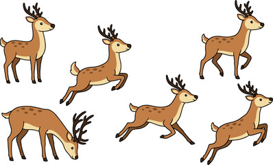 Obraz premium Cute deer character vector set with various actions running jumping and grazing isolated elements collection