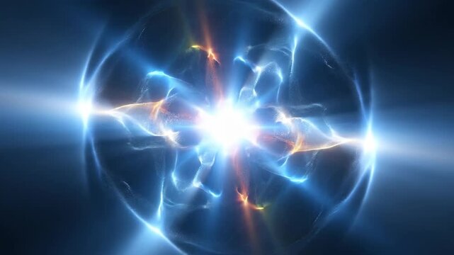 Abstract energy sphere emanating light and floating luminous plasma