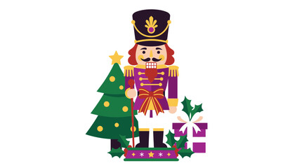 Fototapeta premium Nutcracker soldier figurine standing next to decorated Christmas tree.