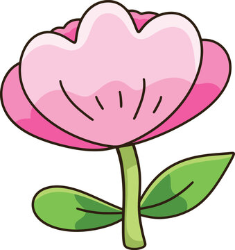 Cute pink flower cartoon hand drawn minimal blossom graphic for children book pattern wedding decor