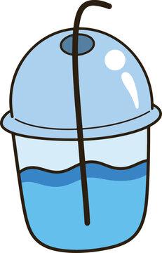 Cute blue drink cartoon hand drawn minimal plastic cup beverage graphic for cafe menu pattern decor