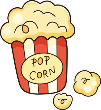 Cute popcorn cartoon hand drawn minimal red striped bucket snack graphic for movie cinema decor