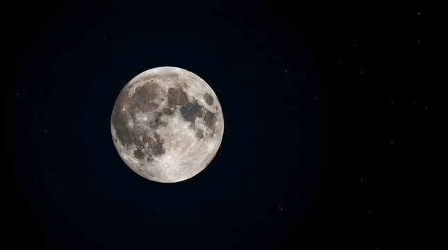 A Radiant Full Moon Shining Brightly Against the Deep Darkness of the Clear Night Sky Creating a Serene and Beautiful Astronomical Celestial Scene