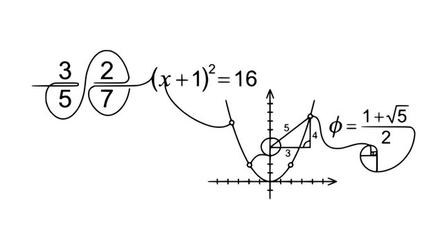 Math Equations and Formulas: Fractions, Algebra, Geometry, Golden Ratio