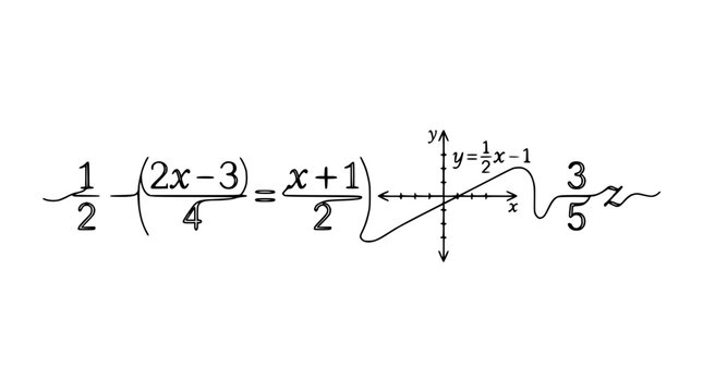 Algebraic equation and graph with fractions on transparent background