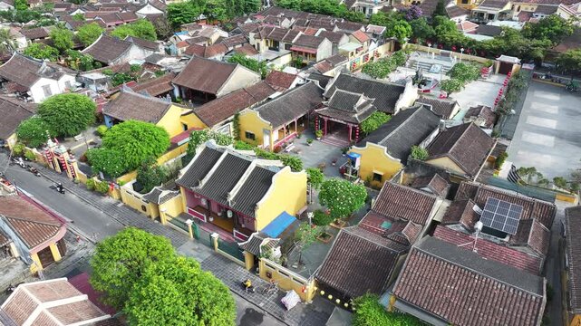 Aerial view of the ancient city of Hoi An and the Thu Bon River in Vietnam