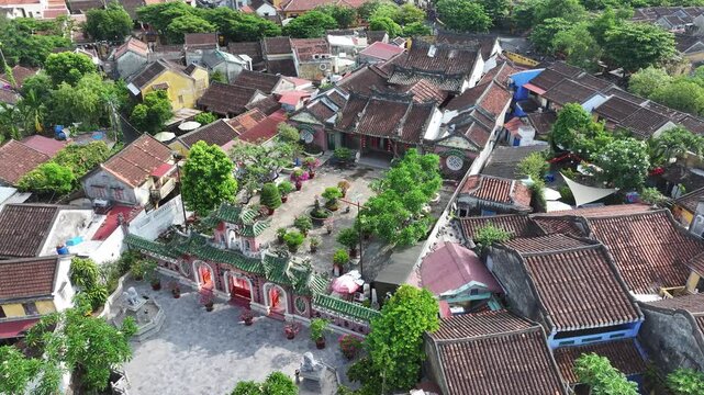Aerial view of the ancient city of Hoi An and the Thu Bon River in Vietnam