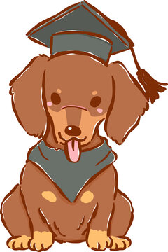 Cute Dachshund Back to School Dog Wearing Graduation Cap Cartoon Hand Drawn