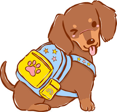 Cute Dachshund Back to School Dog with Backpack Cartoon Hand Drawn
