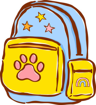 Cute Decorative Back to School Blue Yellow School Backpack Hand Drawn