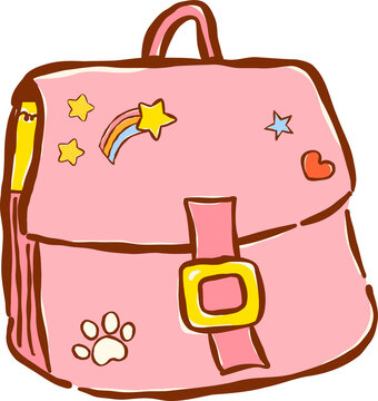 Cute Decorative Back to School Pink School Backpack Hand Drawn