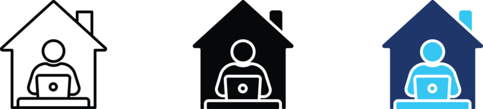 Work from home icon set. Remote work and stay home symbol. Simple pictogram for freelancer, laptop, home office, distance working, user, house, study and business design.