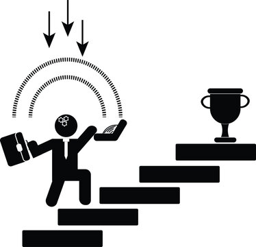Business professional's journey to success Leveraging innovation and strategic input, diligently climbing the steps towards career achievement and growth