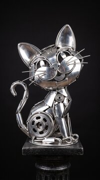 silver metal cat