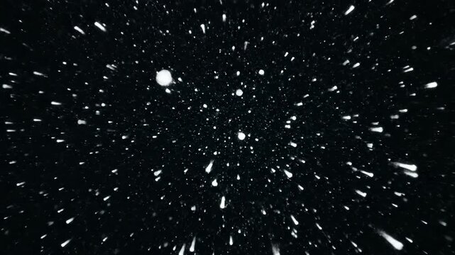 Abstract hyperspace jump animation with sparkling stars and cloud formations