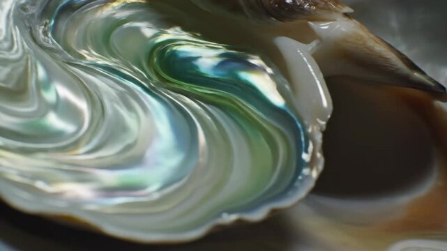 Abstract iridescent shell texture with natural light and fluid movement