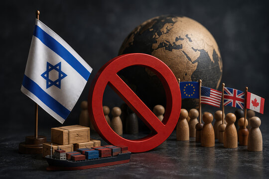 International Sanctions on Israel with Trade Restrictions and Global Flags