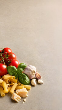 Italian Spaghetti with Fresh Tomatoes and Garlic Served as a Healthy Traditional Pasta Meal with Cheese, Herbs and Fresh Vegetables