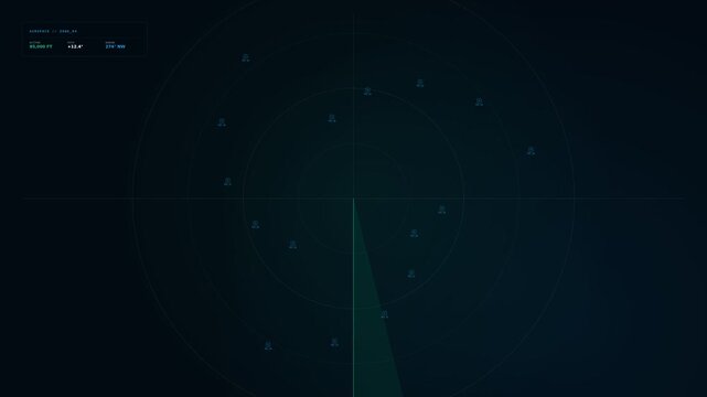 Aerospace Radar Telemetry Sweeping Interface, Airspace Radar Target Tracking HUD Dashboard with Aircraft Altitude Metrics 4K