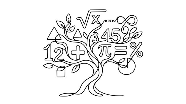 Math Tree with Symbols, Numbers, and Leaves - Isolated