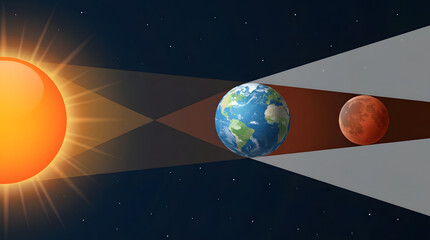 Naklejka premium Educational Astronomy Diagram Illustrating the Celestial Alignment of the Sun Earth and Moon During a Lunar Eclipse Event