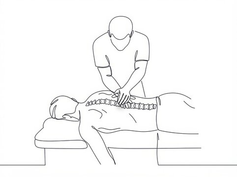 Chiropractor performing a spine and back adjustment on a patient lying on a table with chiropractor
