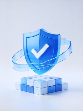 Blue shield with checkmark on cubes