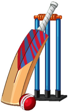 Vector Illustration of Cricket Bat Ball and Wickets on White Background